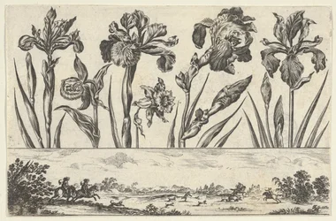 Horizontal Panel with a Row of Flowers Above a Frieze with a Hunting Scene in a Landscape, 1645
