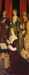 Triptych of Moses and the Burning Bush, Right Panel Depicting Jeanne de Laval with St. John, St. Catherine and St. Nicholas