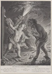 Celebrating Peace (three putti with fireworks)