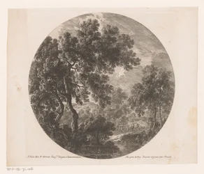 Forest Landscape with Two Men Behind Herd