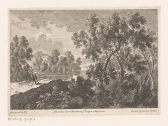 Forest Landscape with Walkers by Water