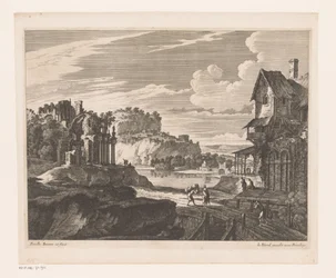 Landscape with Houses and Ruins along a River