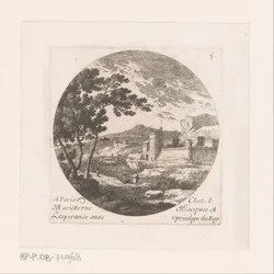 Fortified City and Figures by a Tree
