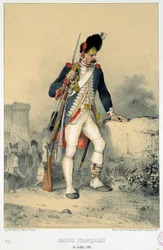 Member of the French guard (14 July 1789). Engraving by Nicolas Toussaint Charlet