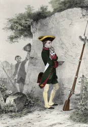 Napoleon I Bonaparte at the Military School of Brienne in 1783. Engraving by Charlet of the 19th Century