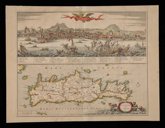 View of Candia and Map of Crete
