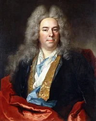 Portrait of Jacques Vincent Bassablons, Advisor to the King, Half Length, Wearing a Blue Coat with a Gold Embroidered Waistcoat and a Red Wrap