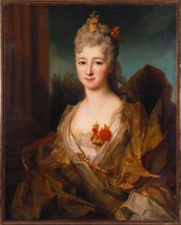Portrait of a Lady, Half Length, in a White and Gold Embroidered Dress, with Flowers in Her Hair