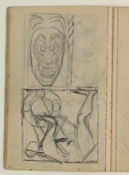Sketch of a mask, presumably after a model. Draft for Poul S. Christiansen