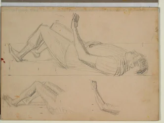 Study of Reclining Soldier for "The Resurrection of Christ", also Detail Studies of Legs and a Left Arm