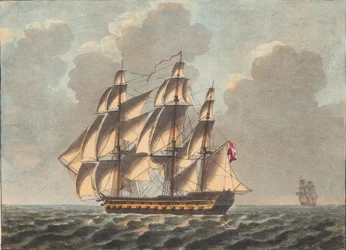 A Danish Line Ship Sailing Almost Downwind