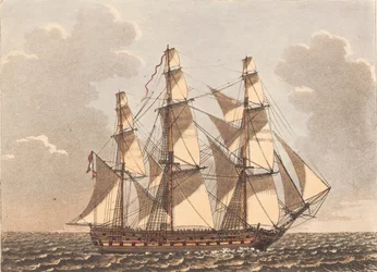 A Danish Warship, Seen to Windward with Side Wind