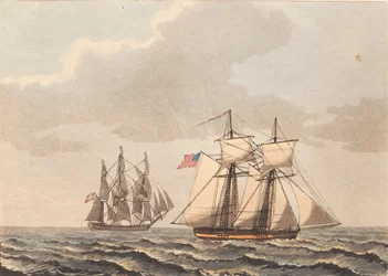 A Danish Ship and an American Schooner with Side Wind