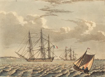 French Warships at Anchor, and a Boat Crossing