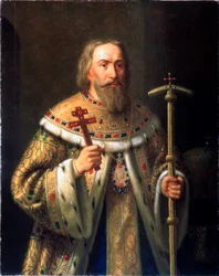 Portrait of the Patriarch Filaret of Moscow (Fyodor Nikitich Romanov) - Painting by Nikanor Leontievich Tiutriumov (1821-1877)