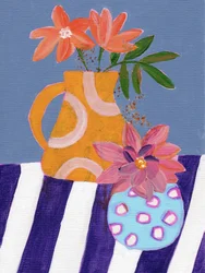 Vibrant Vases on Stripes