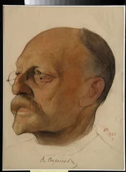 Portrait of Vikenty Veresaev (1867-1945), Russian doctor and writer - Drawing by Nikolai Andreevich Andreev (1873-1932)