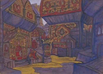 The Court of Prince Vladimir Galitsky. Stage Design for the Opera Prince Igor by A. Borodin
