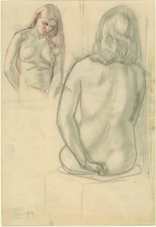 Nude seated in front of a mirror