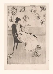 Seated Woman Surrounded by Japanese Fans
