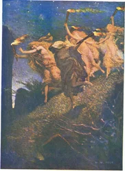 First Walpurgis Night: "Through the gloom lead and follow, In and out each rocky hollow"