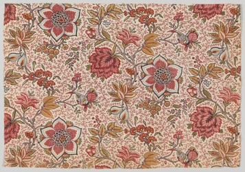 Flowers and Birds on a Background of Dotted Twigs