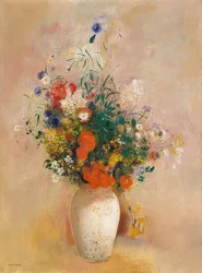 Vase with Flowers (pink background). Around 1906