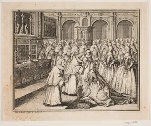 Bishop Hersleb Anoints Queen Louise in Frederiksborg Castle Church. Illustration for Frederick IV