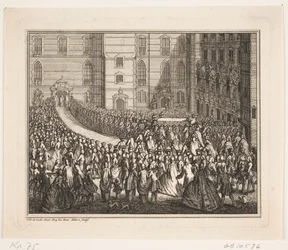King Frederik V in procession to the anointing ceremony in Frederiksborg Castle Church. Illustration for Frederik IV
