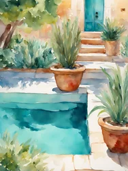 Mediterranean Poolside Garden