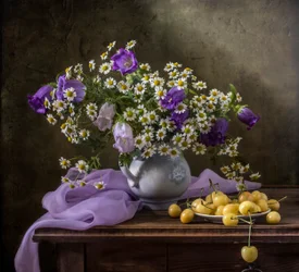 Daisies and Yellow Cherries