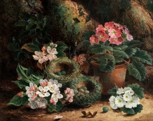 Apple Blossoms and Primroses by Oliver Clare (c. 1853-1927) Private Collection