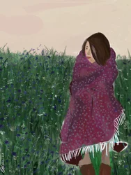 Wrapped Woman Wildflower Field