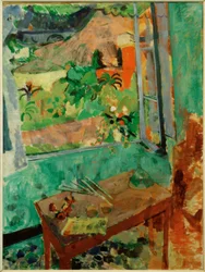Studio with Window View of House and Bridge, Levanto