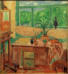 Studio Still Life with Irises and Multi-Part Window
