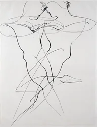 Two figures in opposing motion, dance