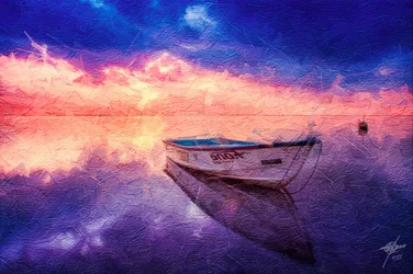 Serene Sunset Boat Reflection