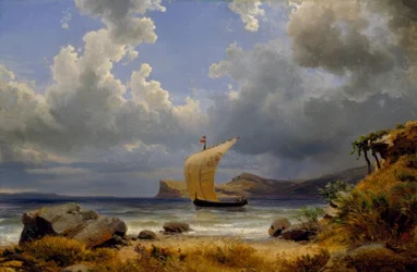 O. Achenbach, Sailboat in an Italian Bay