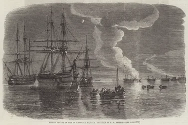 Russian Frigate on Fire in Sebastopol Harbour
