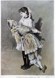 Childborn tenderness: girl and her puppet