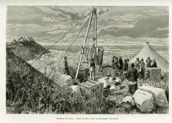 Loading the Crates of Archaeological Excavations, Persia. Engraving by Tofani, to illustrate the story 
