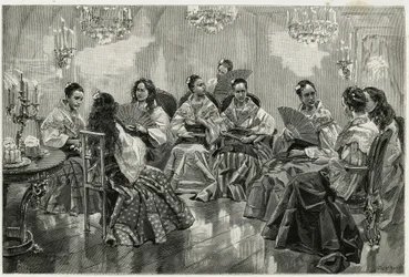 Narcisso Chinese trade fair, Daraga, Philippines. Engraving by Tofani, to illustrate the story 
