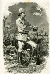 Portrait of Dr. Emile Holub in an exploration suit (engraving by Tofani, to illustrate the story 