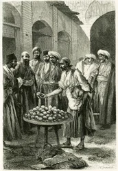 The Fishing Merchant in Kachan (Teheran Province, Iran) (engraving by Tofani, from a photograph, to illustrate the story 