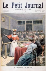 Young girls taking exams in a Town Hall, France, 1895