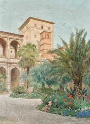 View of the Embassy in Rome: Garden with View of Arcades