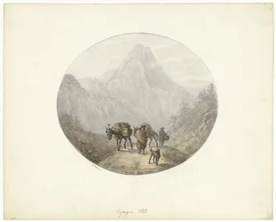 Mountain Landscape in Spain, with Pack Donkeys