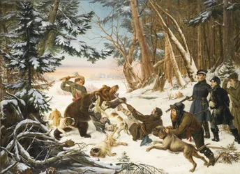 The Tsarevich Alexander Nikolaevich on a Bear Hunt on the Outskirts of Moscow