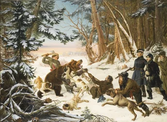 The Tsarevich Alexander Nikolaevich on a Bear Hunt on the Outskirts of Moscow