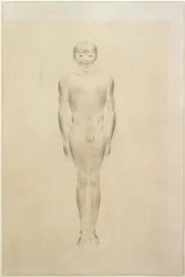 Boy Nude with Closed Legs and Stretched Arms